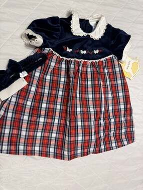 New with Tags Little Bitty Baby Girl 24M Navy Velvet/Red Plaid Christmas Dress w